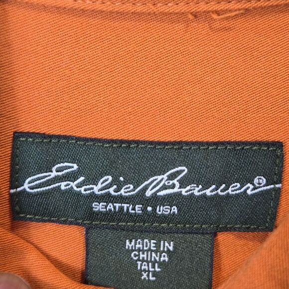 VTG Eddie Bauer Mens Relaxed Fit Collared Dress Shirt Sz XL Tall Orange Casual - Picture 9 of 10